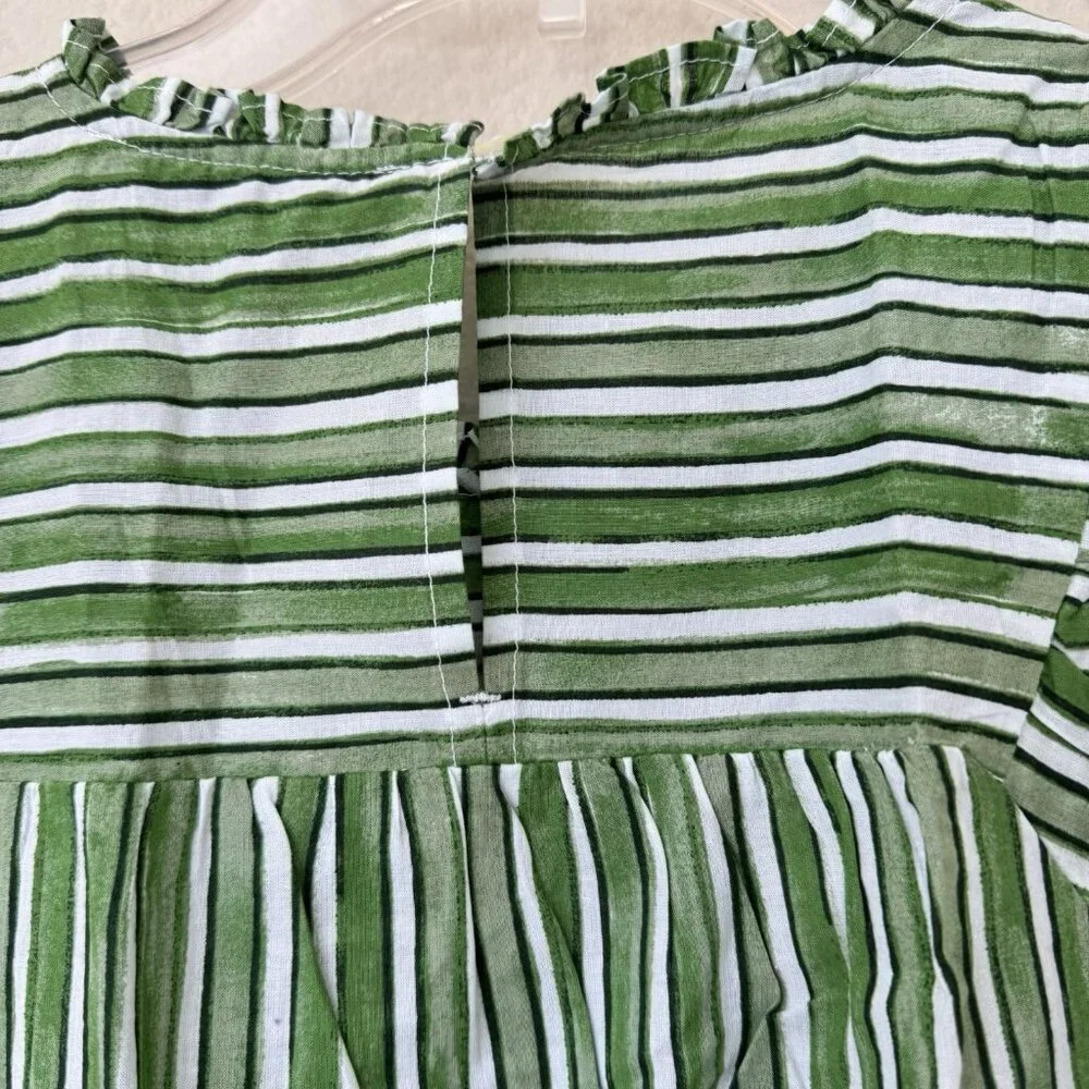 LOFT NWT Green White Striped Shirt Blouse Size Medium Ruffle Sleeves - Picture 8 of 9